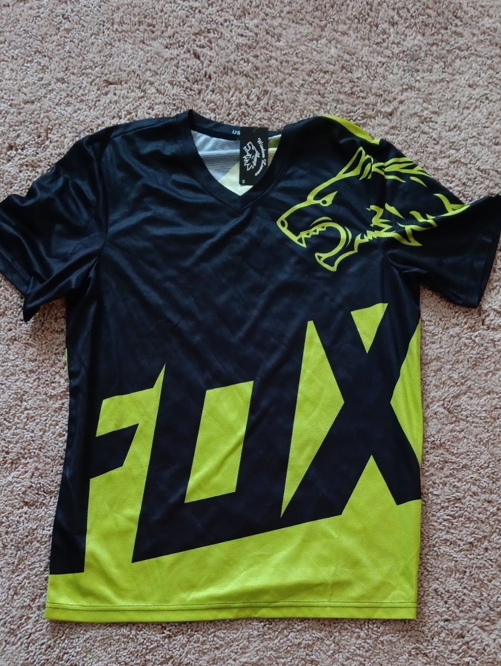 Fox Black and Neon Yellow Logo V‑Neck Tee